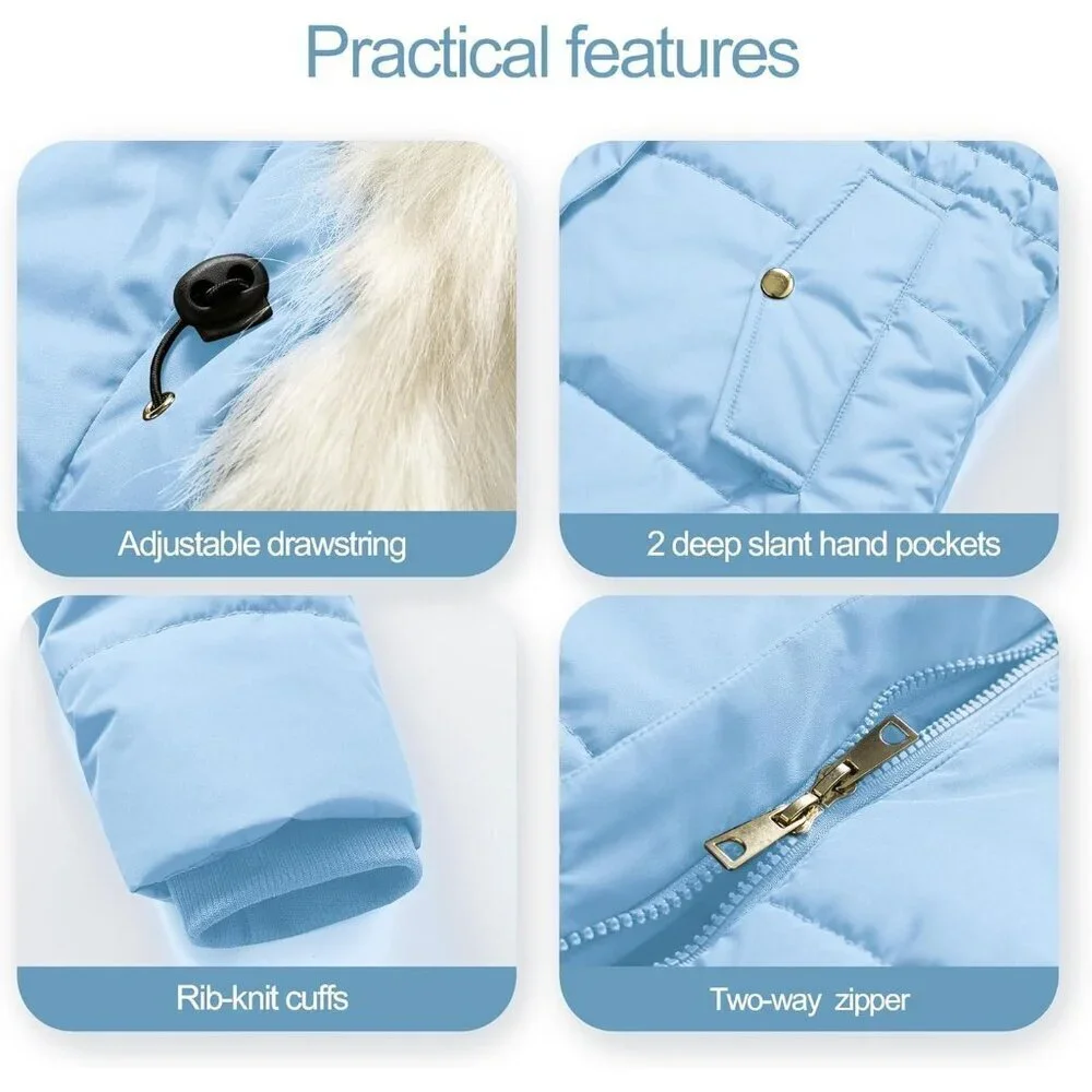 Women's Light Blue Winter Warm Long Drawstring Waterproof Snow Puffer Jacket